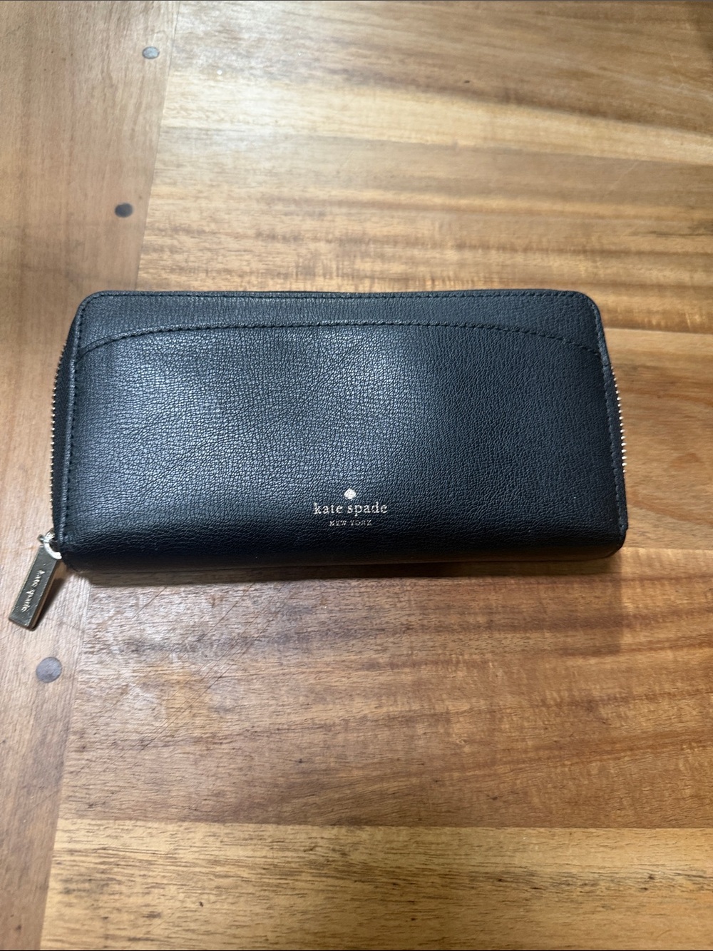 kate spade Black Leather Zip-Around Continental Wallet